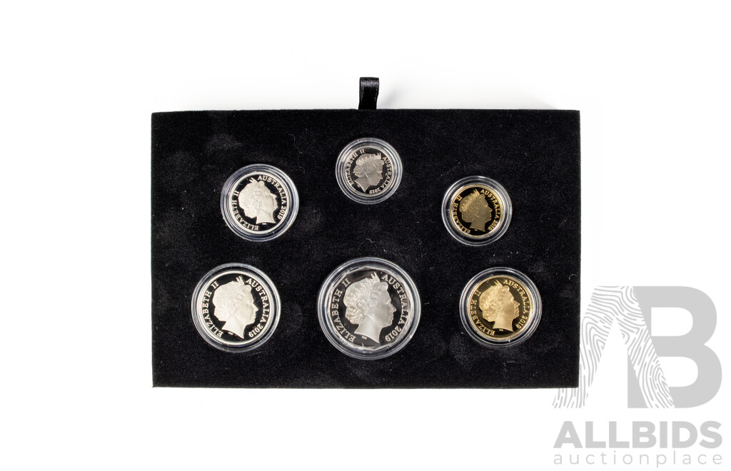 Australian RAM 2019 Six Proof Coin Set, Fiftieth Anniversary of the Moon Landing, Commemorative One Dollar and Five Cent