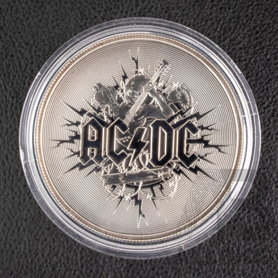 Australian RAM 2021 Silver One Dollar Frosted Coin, AC/DC .999
