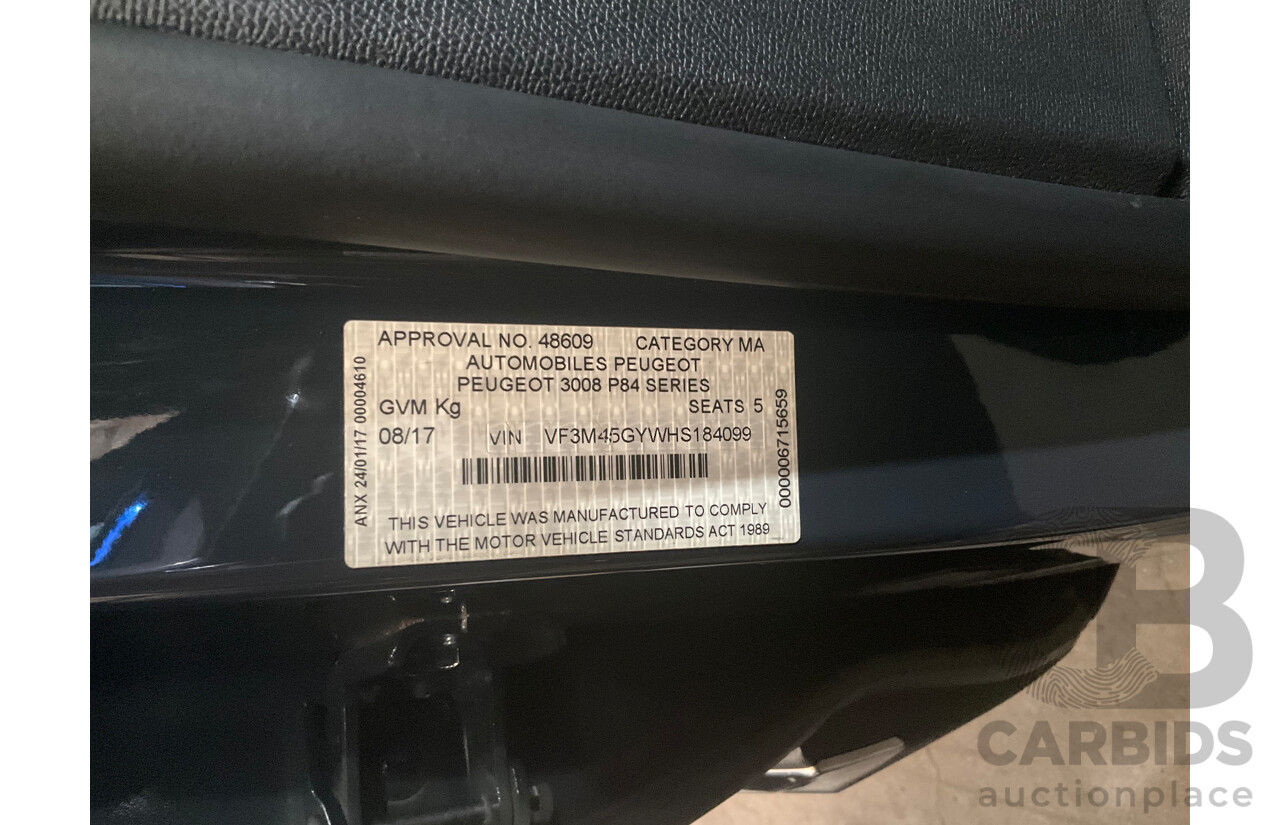 08/2017 Peugeot 3008 GT Line (FWD) P84 4d Wagon Cumulus Grey Metallic Turbo 1.6L