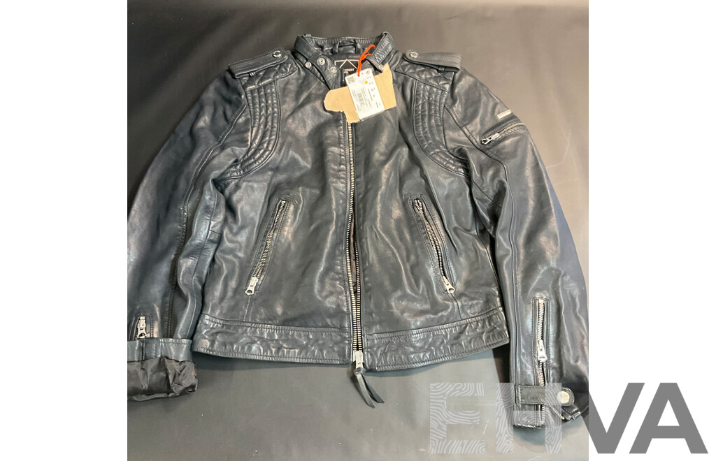 Superdry Vintage Leather Moto Racer Black Jacket - Size 6 - ORP $ 449.95