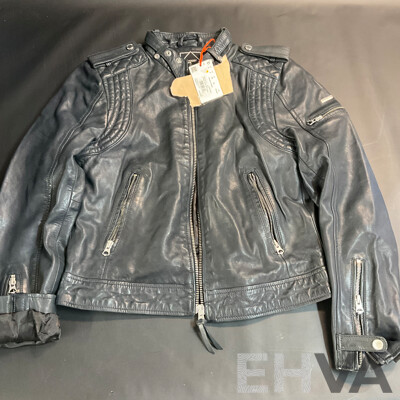 Superdry Vintage Leather Moto Racer Black Jacket - Size 6 - ORP $ 449.95