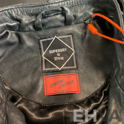 Superdry Vintage Leather Moto Racer Black Jacket - Size 6 - ORP $ 449.95