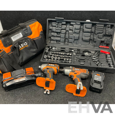 AEG BSS18C12Z Impact Wrench & Impact Driver with Battery, Charger and Carry Bag & a Case of Impact Socket Set