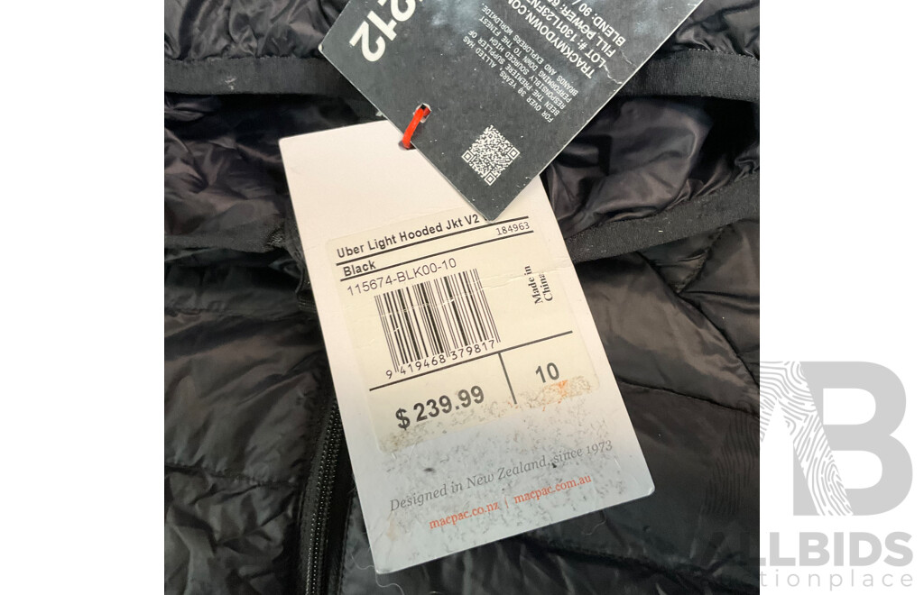 MACPAC Uber Light Hooded Jacket V2 - Black - Size 10 - ORP$239.99