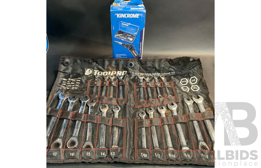 KINCROME K15350 Indexing Head Soldering Kit & ToolPRO 20 PCE Metric/SAE Ratchet Spanner Set