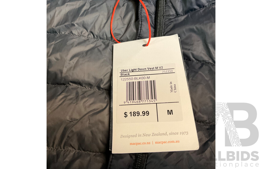 MACPAC Uber Light Down Vest V2 - Black - Size M - ORP$ 189.99