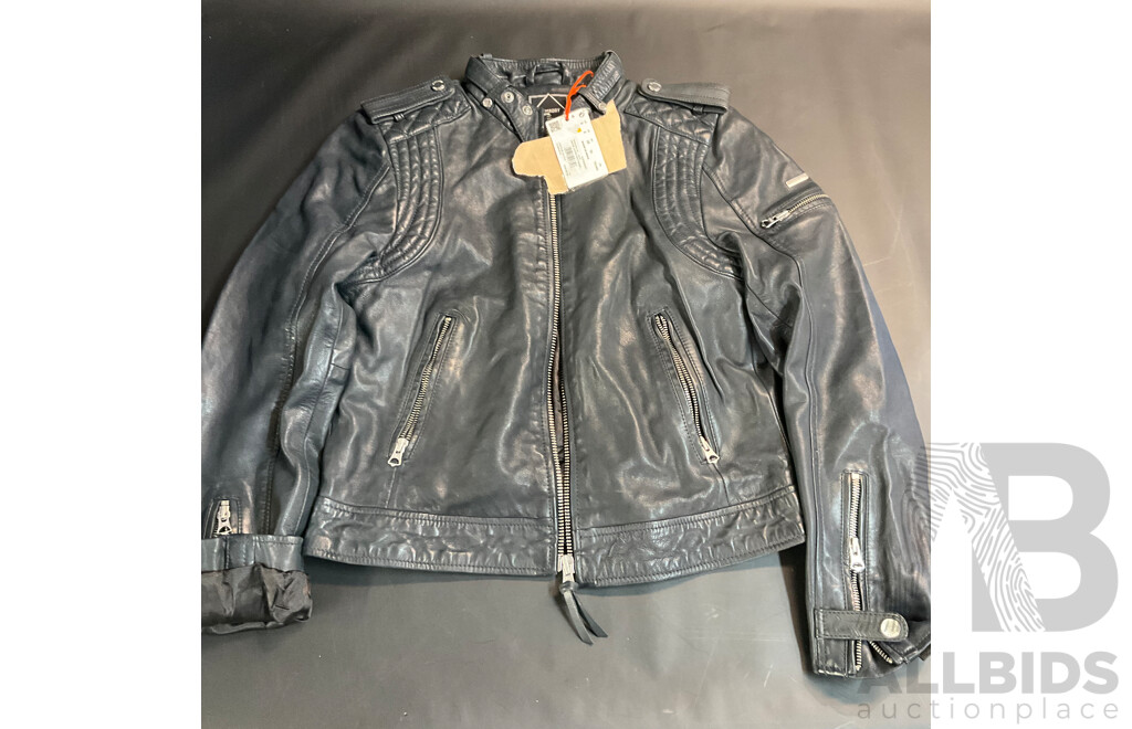 Superdry Vintage Leather Moto Racer Black Jacket - Size 6 - ORP $ 449.95