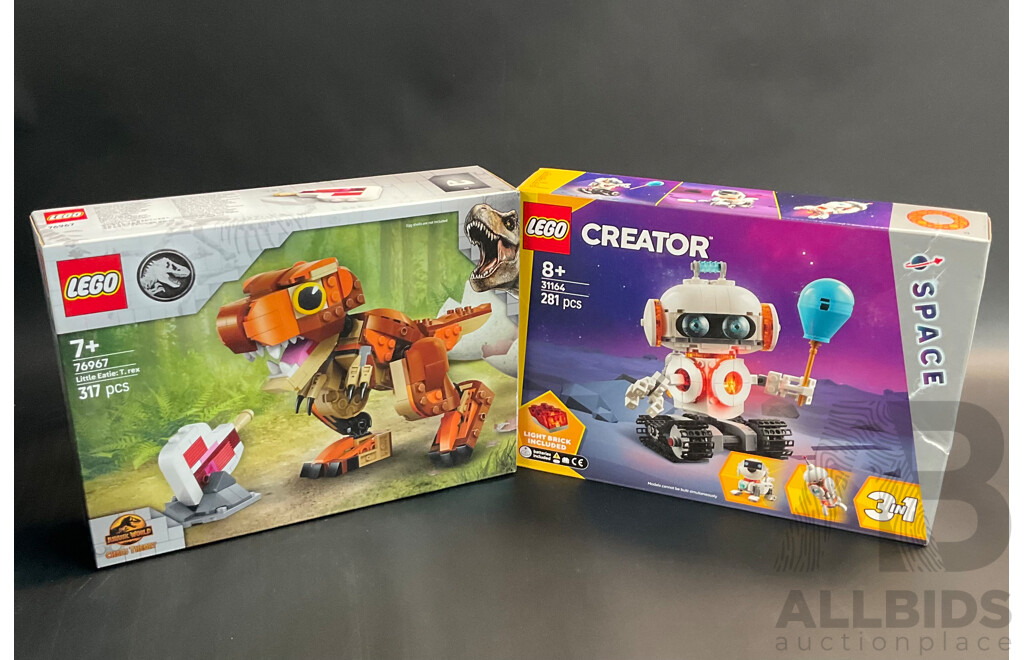 Four Lego Set - Creator 3 in 1 31162 Cute Bunny & 31169 Typewriter with Flowers & 76967 Little Eatie T-rex & Creator 31164 Space Robot