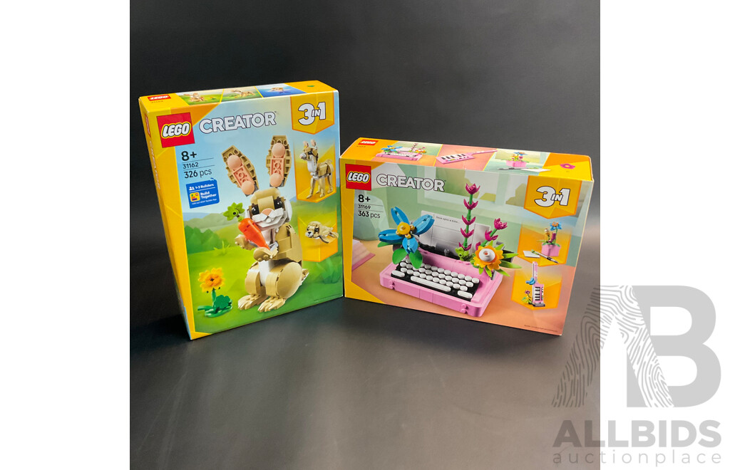 Four Lego Set - Creator 3 in 1 31162 Cute Bunny & 31169 Typewriter with Flowers & 76967 Little Eatie T-rex & Creator 31164 Space Robot