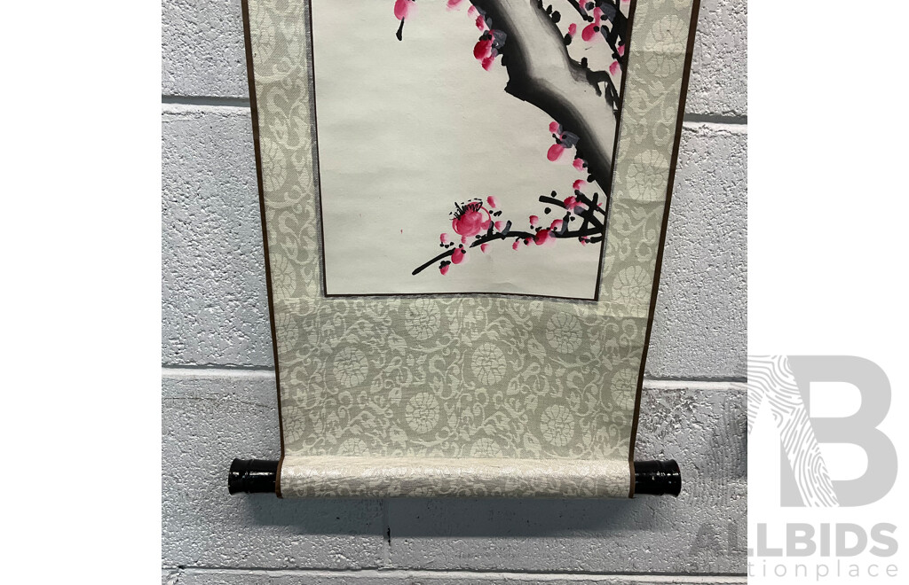 Two Chinese Culture Style Wall Art Hangings (Silk Panda Scroll & Prosperous Year Painting)