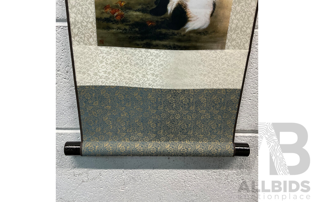 Two Chinese Culture Style Wall Art Hangings (Silk Panda Scroll & Prosperous Year Painting)