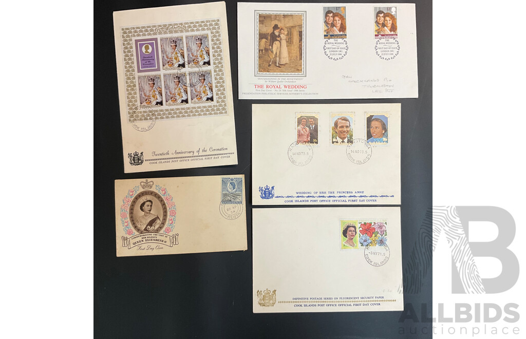 Used Envelope and Stamp Album Including South Africa, Mauritius, Aitutaki, and More