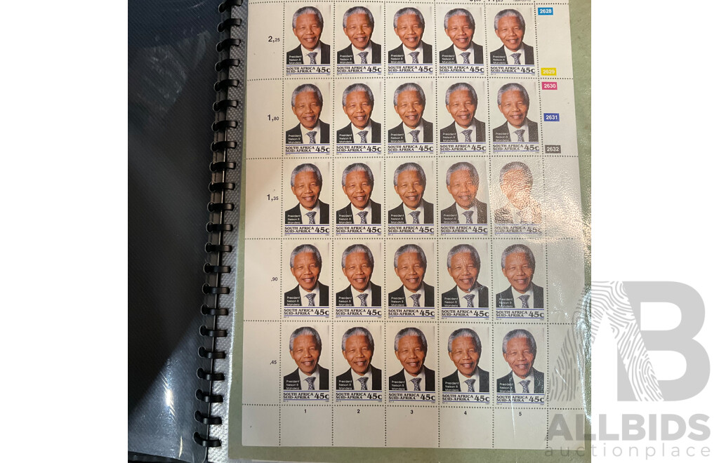 Used Envelope and Stamp Album Including South Africa, Mauritius, Aitutaki, and More