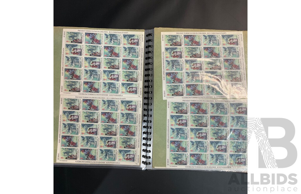 Used Envelope and Stamp Album Including South Africa, Mauritius, Aitutaki, and More