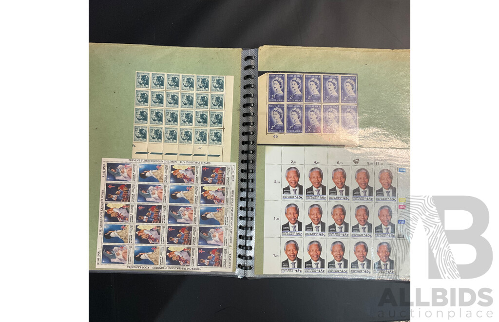 Used Envelope and Stamp Album Including South Africa, Mauritius, Aitutaki, and More