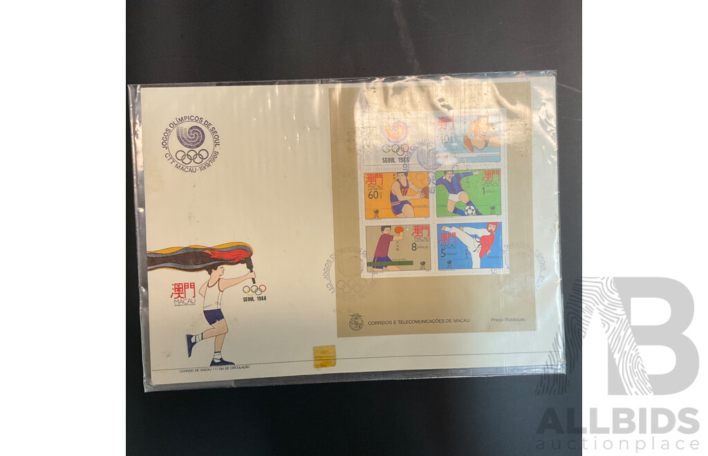 Used Envelope and Stamp Album Including South Africa, Mauritius, Aitutaki, and More