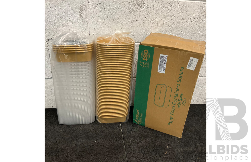 2 Boxes of Paper Food Containers with Spork 50PCS & Flexi Gas Lighters 5 Pack & Natural Sisal Rope