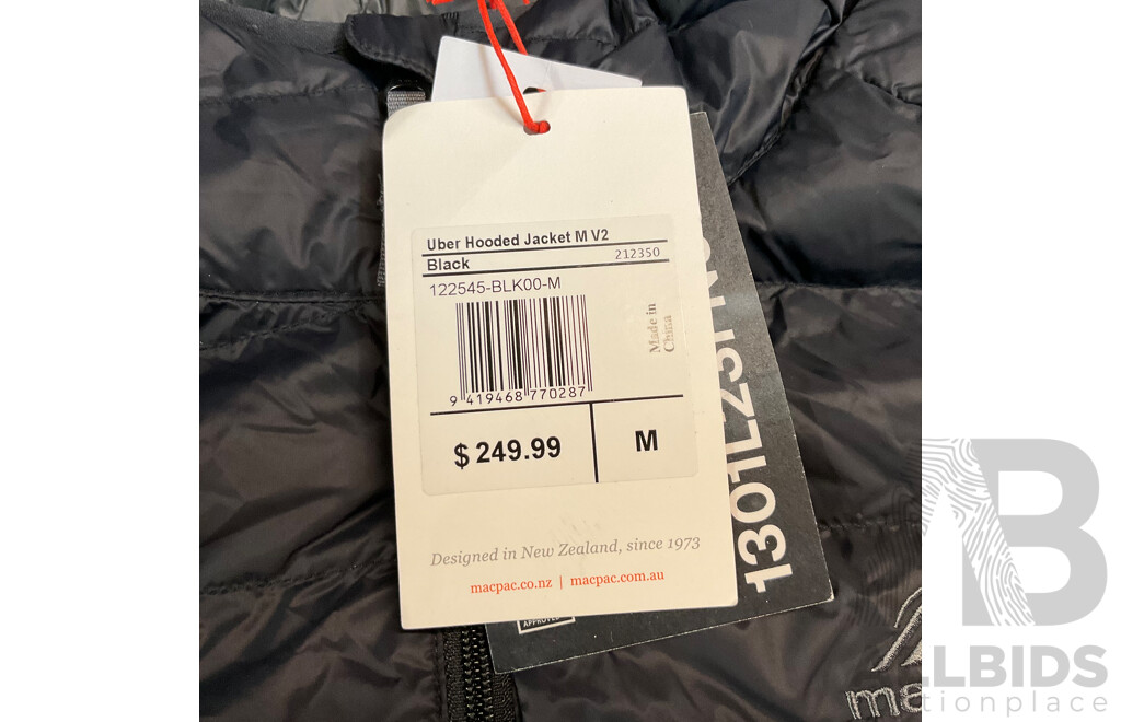 MACPAC Uber Hooded Jacket M V2 - Black - Size M - ORP$249.99