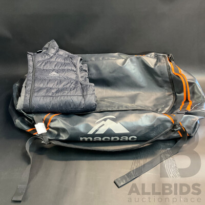 MACPAC 70L Expedition Duffel Bag &  Uber Light Down Vest V2 - Black - Size S