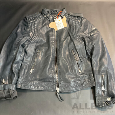 Superdry Vintage Leather Moto Racer Black Jacket - Size 6 - ORP $ 449.95