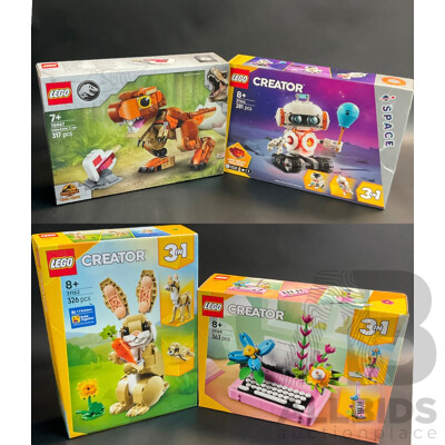 Four Lego Set - Creator 3 in 1 31162 Cute Bunny & 31169 Typewriter with Flowers & 76967 Little Eatie T-rex & Creator 31164 Space Robot