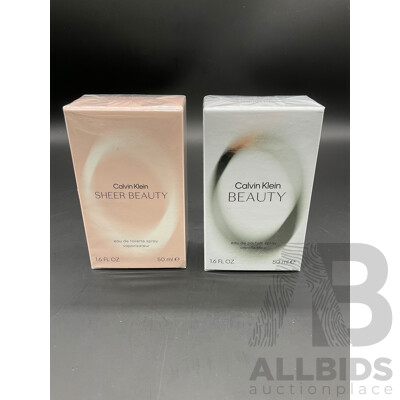CALVIN KLEIN Sheer Beauty 50ml Eau De Toilette Spray and Beauty Eau De Toilette Spray - Lot of 2