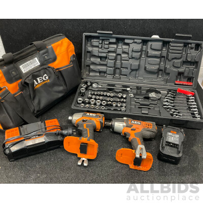 AEG BSS18C12Z Impact Wrench & Impact Driver with Battery, Charger and Carry Bag & a Case of Impact Socket Set