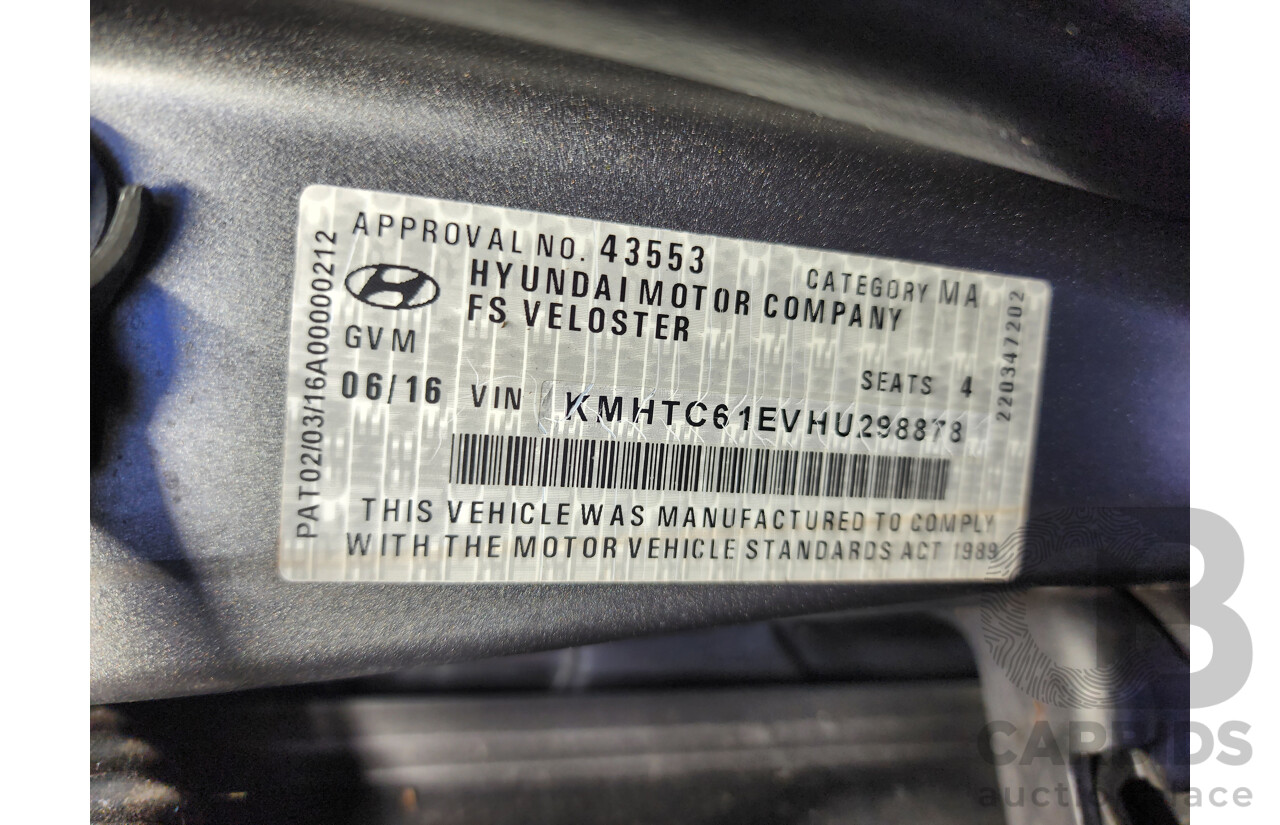 6/2016 Hyundai Veloster  FS4 SERIES 2 3d Coupe Grey 1.6L