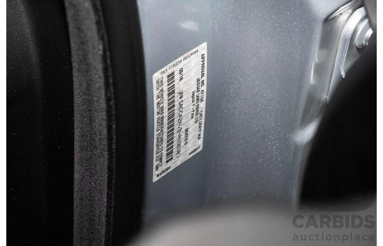 05/2018 Jaguar F-Pace 35t S (AWD 280kW) X761 MY18.5 4d Wagon Indus Silver Metallic Supercharged V6 3.0L