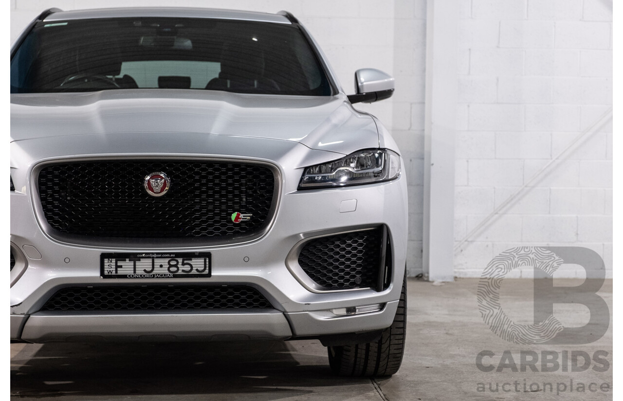 05/2018 Jaguar F-Pace 35t S (AWD 280kW) X761 MY18.5 4d Wagon Indus Silver Metallic Supercharged V6 3.0L