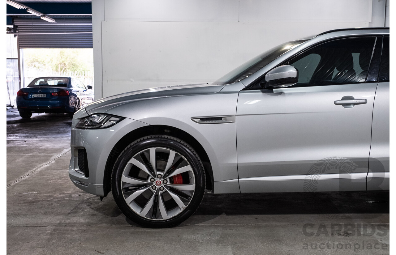 05/2018 Jaguar F-Pace 35t S (AWD 280kW) X761 MY18.5 4d Wagon Indus Silver Metallic Supercharged V6 3.0L