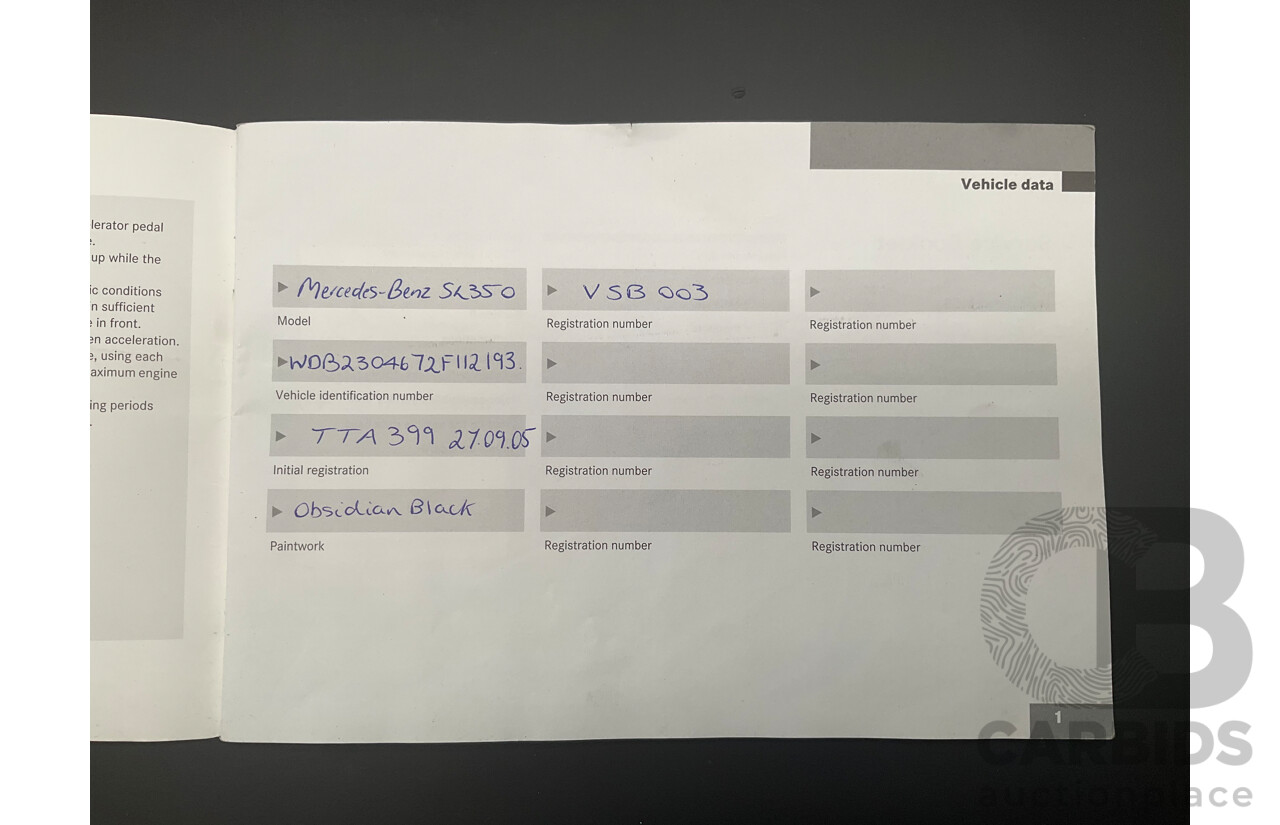 09/2005 Mercedes-Benz SL350 (RWD) R230 2D Convertible Obsidian Black Metallic V6 3.7L