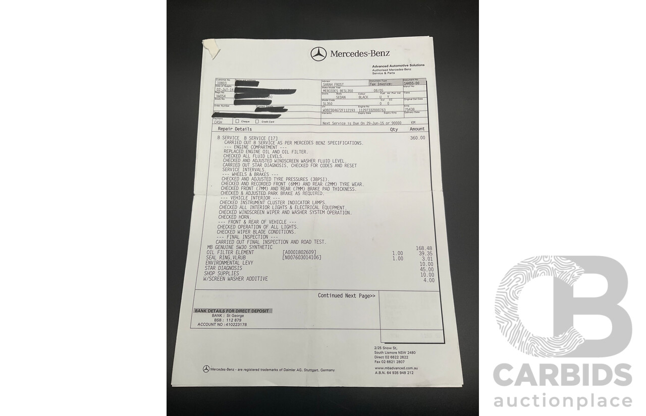 09/2005 Mercedes-Benz SL350 (RWD) R230 2D Convertible Obsidian Black Metallic V6 3.7L