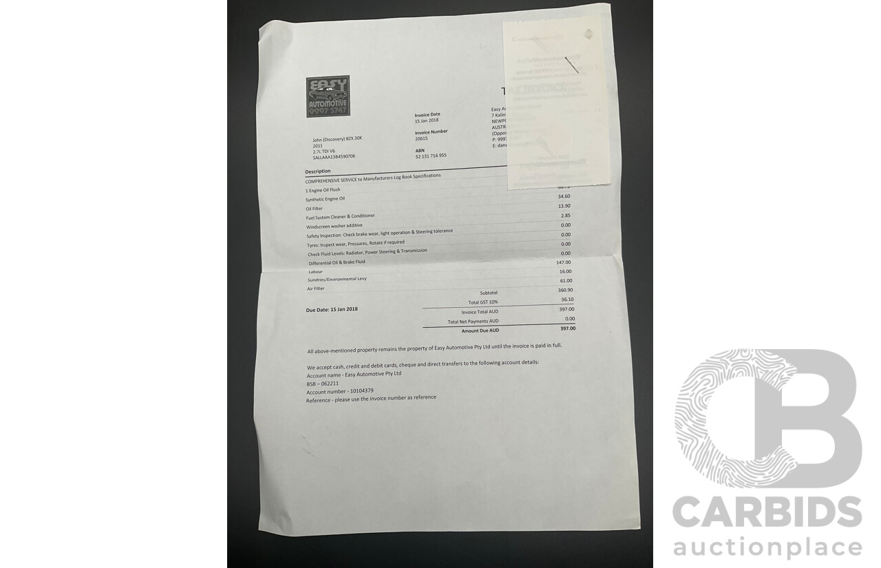 08/2011 Land Rover Discovery 4 2.7 TDV6 4x4 MY11 4d Wagon Santorini Black Turbo Diesel 2.7L