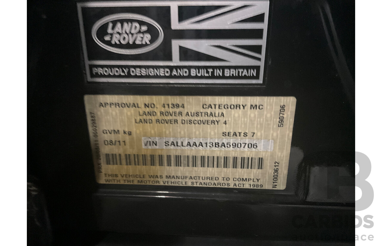 08/2011 Land Rover Discovery 4 2.7 TDV6 4x4 MY11 4d Wagon Santorini Black Turbo Diesel 2.7L