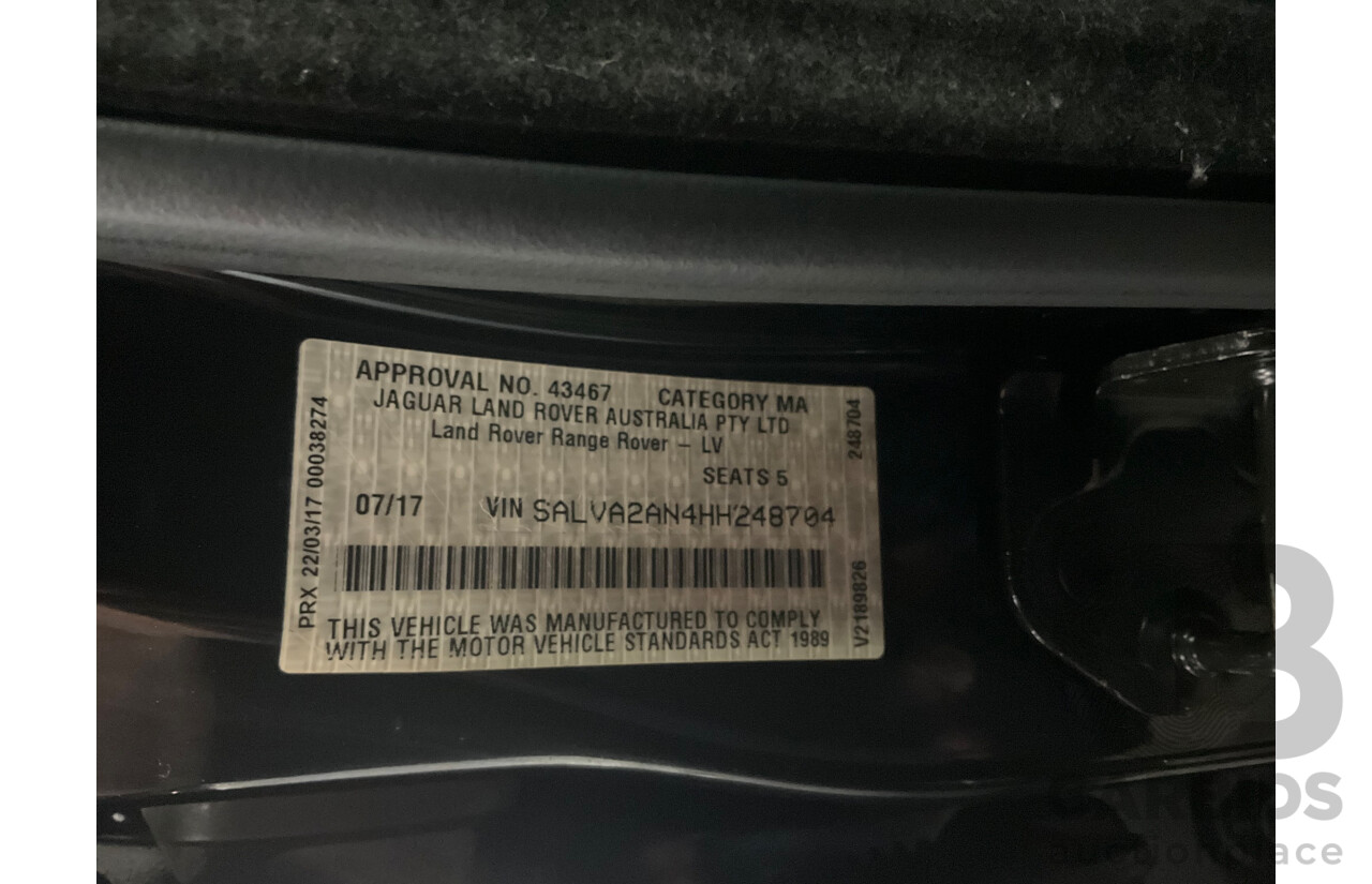 07/2017 Range Rover Evoque Td4 150 SE (AWD) LV MY17 5d Wagon Santorini Black Metallic Turbo Diesel 2.0L