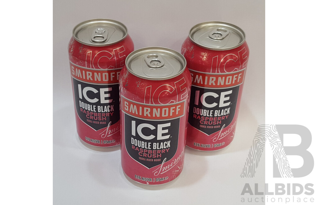 Smirnoff Ice Double Black Rasberry Crush Vodka 375ml Cans - Lot of Three