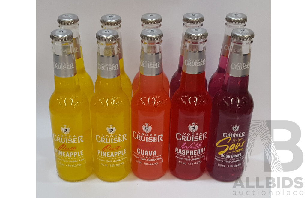Vodka Cruiser Assorted Flavours Premium Triple Distilled Vodka 275ml Bottles - Lot of Ten