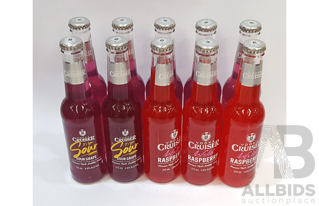 Vodka Cruiser Assorted Flavours Premium Triple Distilled Vodka 275ml Bottles - Lot of Ten