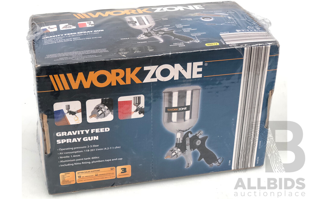 Workzone Gravity Feed Spray Gun and Syneco Four Piece Ratchet Tie Down Set - Brand New
