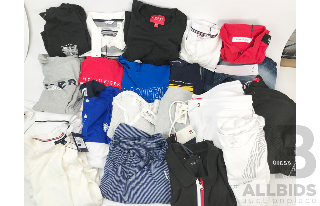 Bulk Lot of Assorted Clothes From Brands Such as Calvin Klein, Tommy Hilfiger, Guess, Fila, and More