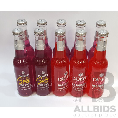 Vodka Cruiser Assorted Flavours Premium Triple Distilled Vodka 275ml Bottles - Lot of Ten
