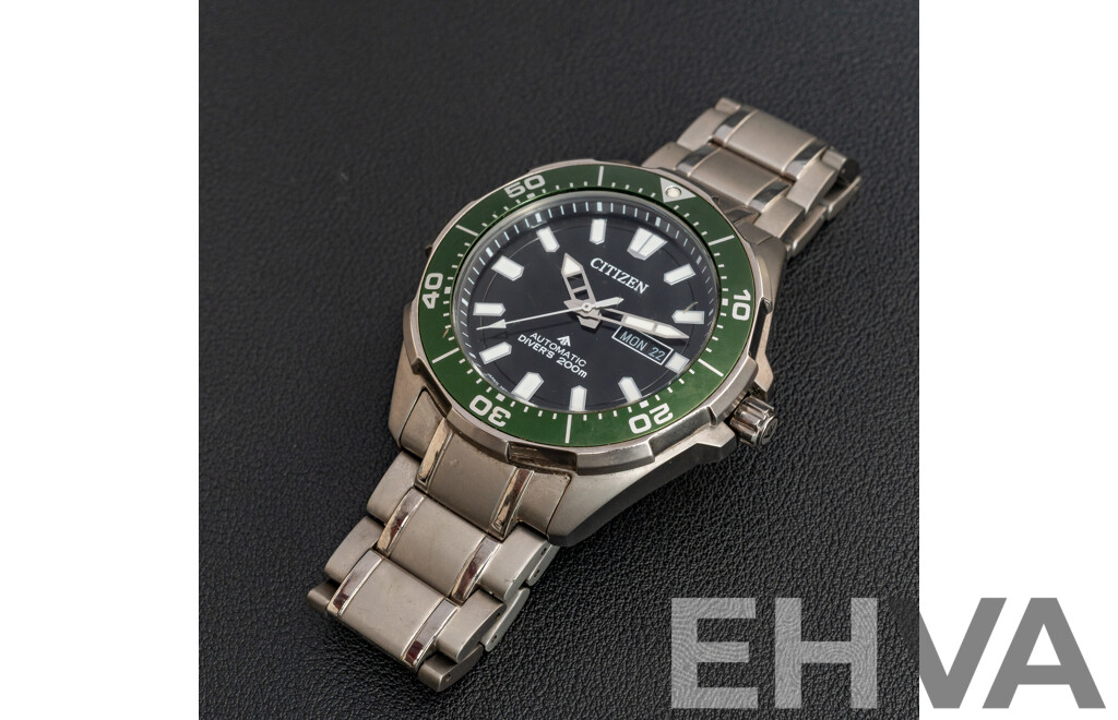 Citizen NY0071-81E Promaster Diver Automatic 43.5mm Green W Black Dial Watch - Titanium Bracelet