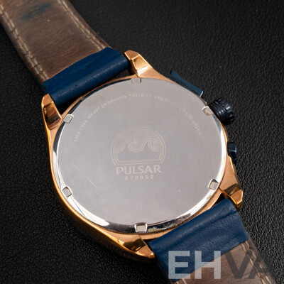 Pulsar PU2080X Quartz Multi-Function Chronograph Stainless Steel Blue/Rose Gold Men's Watch