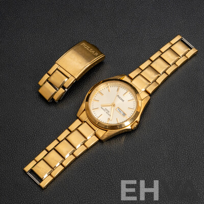 Pulsar Gents GP Quartz 38mm Stainless Steel Gold Day Date Watch