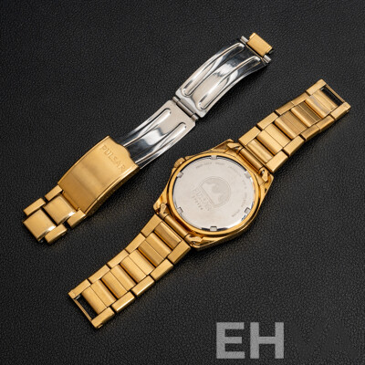 Pulsar Gents GP Quartz 38mm Stainless Steel Gold Day Date Watch