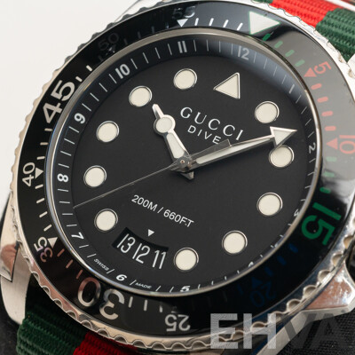 2016 Gucci YA136209 Dive Black Dial 45mm Stainless Steel XL Collection Men's Watch