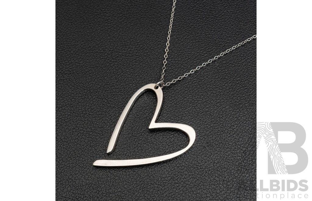 Calvin Klein Branded Silver Tone Necklace with Open Heart Shape Pendant