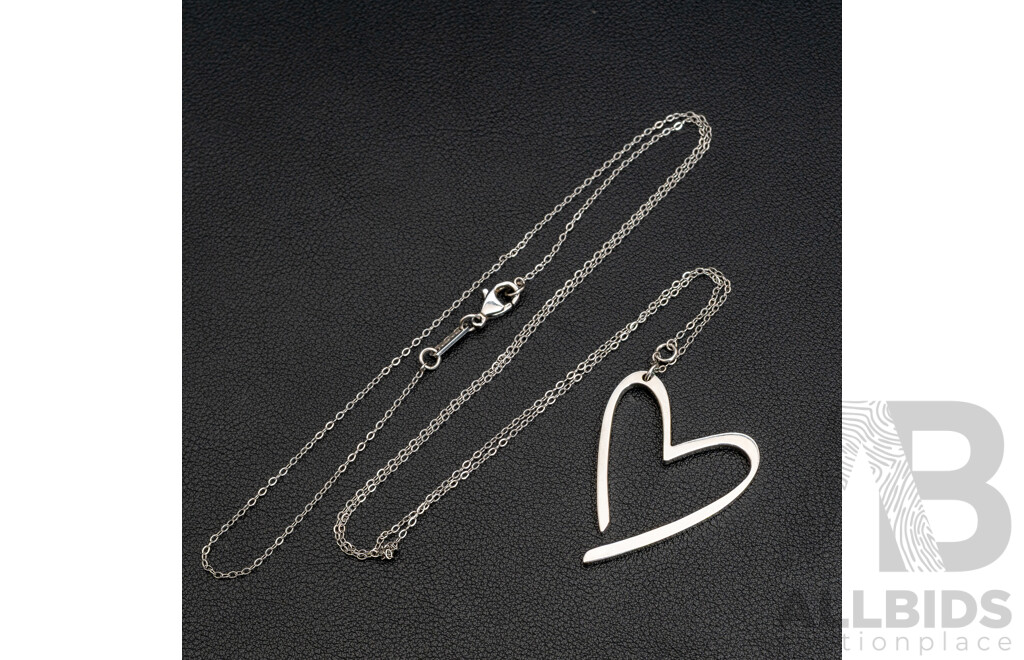 Calvin Klein Branded Silver Tone Necklace with Open Heart Shape Pendant