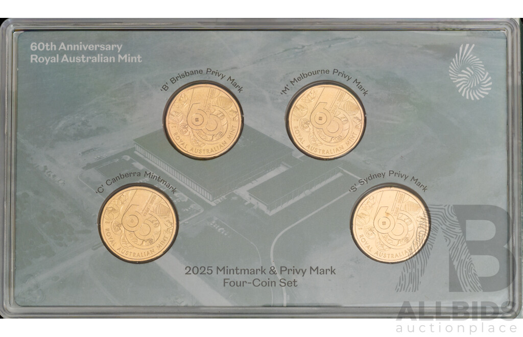 60th Anniversary Royal Australian Mint 2025 $1 Mintmark & Privy Four Coin Set